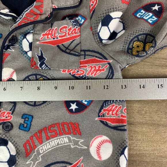 Faded Glory Boys 2 Pc Set Pajamas Size 6-7 Gray Sports Long Sleeve Button Up - Picture 3 of 12